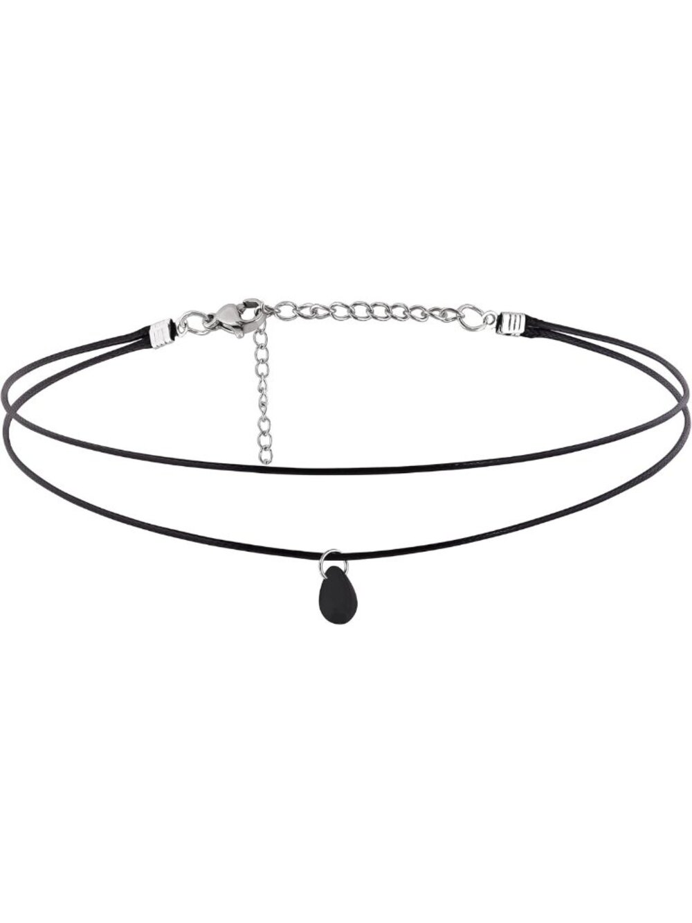 Layered Black Choker Necklace with Glass Teardrop, Gothic Boho Jewelry Gift for